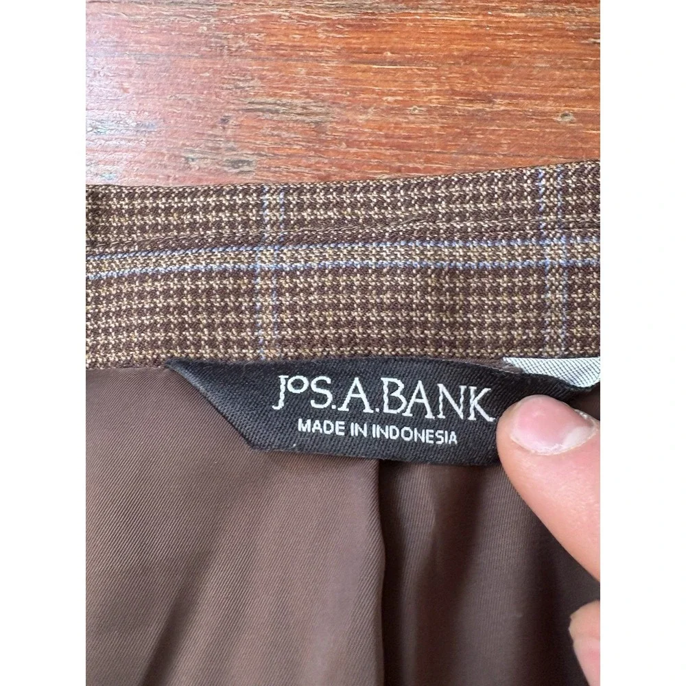 Jos. A. Bank Sport Coat Blazer 48R Wool Brown Windowpane Herringbone